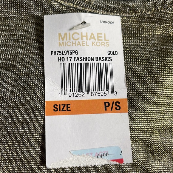 MICHAEL Michael Kors Metallic Gold Shimmer Cold-Shoulder Top, Sz PS NWT - Picture 14 of 14